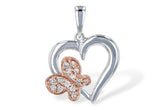14K Two Tone Butterfly Diamond Heart Pendant